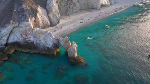 Panoramic aerial sunset view of the beautiful beach of Lalaria, Skiathos Stock Footage 263138955