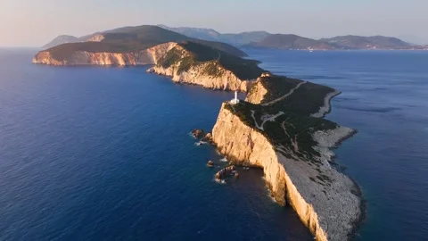 Panoramic aerial sunset view of the Cape Lefkatas on Lefkada island Stock Footage 294544647