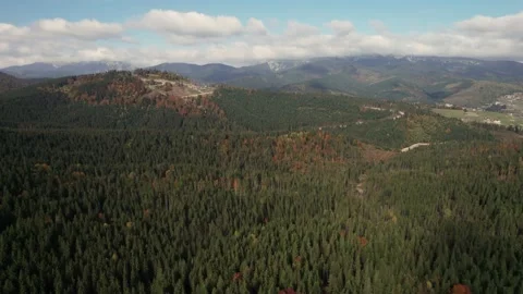 Panoramic aerial top view on the hillside meadow in mountain ridge, mountains Vídeo Stock 167003294