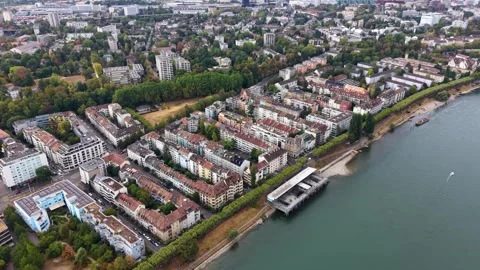A panoramic aerial view above the city Basel in Switzerland Vídeo Stock 343784006