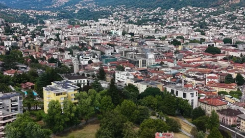 A panoramic aerial view above the city Lugano in Switzerland Vídeo Stock 343789628