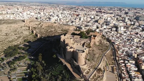 Panoramic Aerial View Of The Ancient Castle On The Hill In The City Of Almeria Stock Footage 195517951