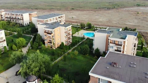 Panoramic aerial view of architectural complex Stock Footage 266837805