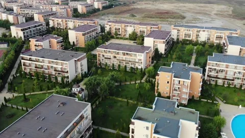 Panoramic aerial view of architectural complex Stock Footage 266837821