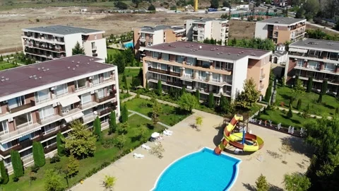 Panoramic aerial view of architectural complex Video stock 266837865