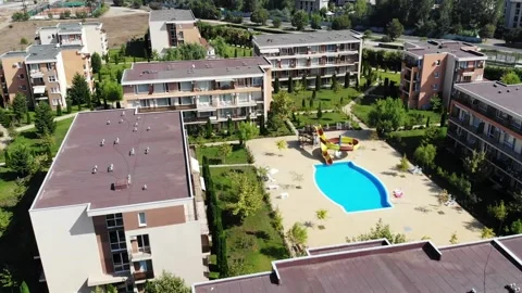 Panoramic aerial view of architectural complex Stock Footage 266837904