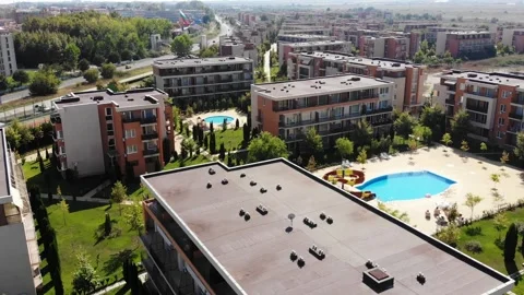 Panoramic aerial view of architectural complex Stock Footage 266837908