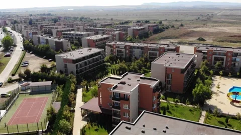 Panoramic aerial view of architectural complex Video stock 266837939