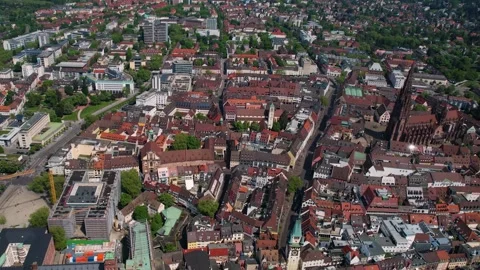 A panoramic aerial view around the German city Freiburg im Breisgau Vidéo 308628549