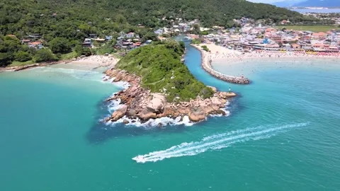 Panoramic aerial view of Barra da Lagoa Beach in Florianópolis Santa Catarina Stock Footage 315237295