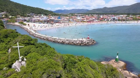 Panoramic aerial view of Barra da Lagoa Beach in Florianópolis Santa Catarina Stock Footage 315237320