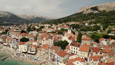 Panoramic aerial view of Baska town, popular touristic destination on island Krk 스톡 동영상 93286159