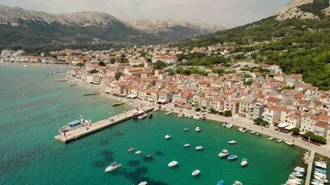 Panoramic aerial view of Baska town, popular touristic destination on island Krk 스톡 동영상 93389529