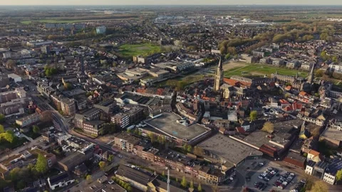 A panoramic aerial view beside the old town and above the city Sittard Stock Footage 341166549