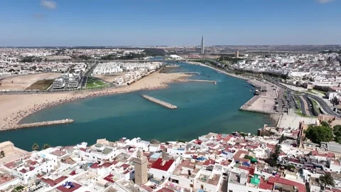 Panoramic Aerial View of Bouregreg River Between Rabat and Sale, Morocco Stock Footage 346906469