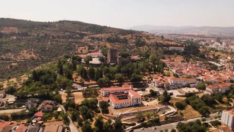 Panoramic Aerial View of Braganza and Its Medieval Castle Stock Footage 345262346