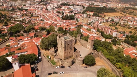 Panoramic Aerial View of Braganza and Its Medieval Castle Stock Footage 345262441