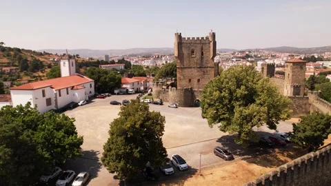Panoramic Aerial View of Braganza and Its Medieval Castle Stock Footage 345262573