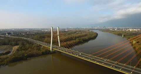 Panoramic Aerial View Of A Bridge From Two Sides Stock Footage 86320015