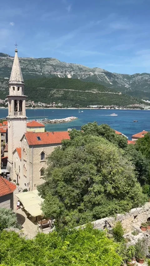 Panoramic Aerial View of Budva Old Town and Adriatic Sea Montenegro 4K 스톡 동영상 341699297