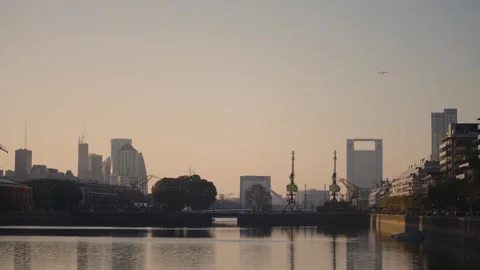 Panoramic Aerial View of Buenos Aires Puerto Madero at Winter Sunset Stock Footage 314680700