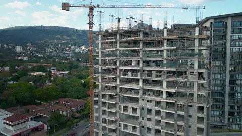 Panoramic Aerial View Of Building under construction San Salvador Stock Footage 147163625