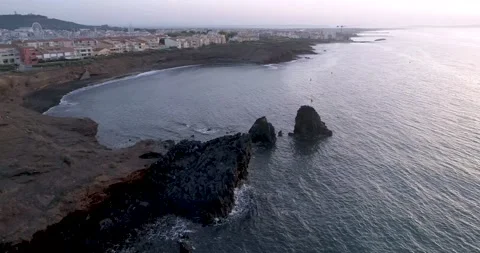 Panoramic aerial view of Cap d'Agde in the morning at sunrise Stock Footage 186470443