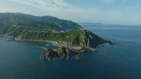 Panoramic Aerial View Of Cape Tappi In Sotogahama, Aomori, Japan. Stock-Footage 336986618