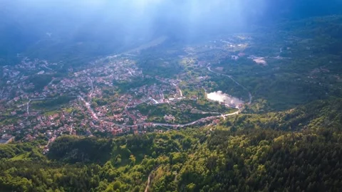 Panoramic aerial view captured by drone of Smolyan , Bulgaria . Stock Footage 311009888