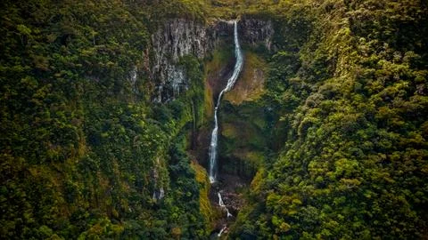 Panoramic aerial view of Cascade 500 pieds/ 500 foot waterfall in Mauritius Stock Photos