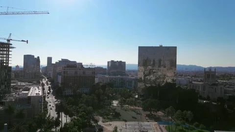 Panoramic aerial view of Central Courthouse Los Angeles, California, USA Stock Footage 158386474