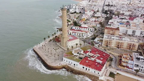 Panoramic aerial view of the Chipiona lighthouse with a drone in 4K Stock Footage 150705307