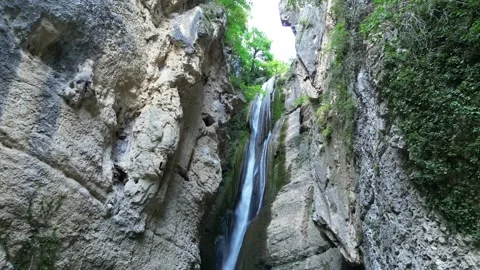 Panoramic aerial view of Chute de la Druise Waterfall. Stock Footage 246448163