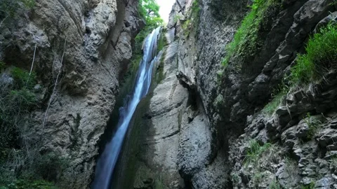 Panoramic aerial view of Chute de la Druise Waterfall. Stock Footage 246448172