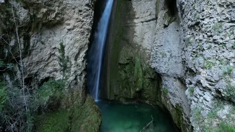 Panoramic aerial view of Chute de la Druise Waterfall. Stock Footage 246448997