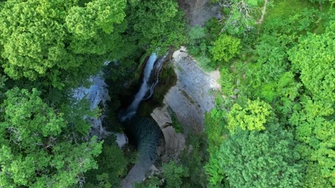 Panoramic aerial view of Chute de la Druise Waterfall. Stock Footage 246449090