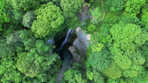 Panoramic aerial view of Chute de la Druise Waterfall. Stock Footage 246449101