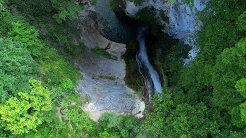 Panoramic aerial view of Chute de la Druise Waterfall. Stock Footage 246449503