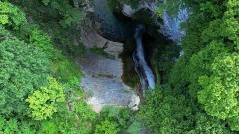 Panoramic aerial view of Chute de la Druise Waterfall. Stock Footage 246449576