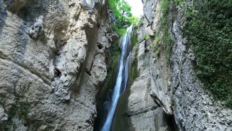 Panoramic aerial view of Chute de la Druise Waterfall. Stock Footage 246449635