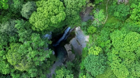 Panoramic aerial view of Chute de la Druise Waterfall. Stock Footage 246449675