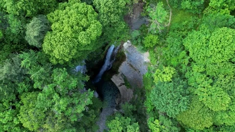 Panoramic aerial view of Chute de la Druise Waterfall. Stock Footage 246449764