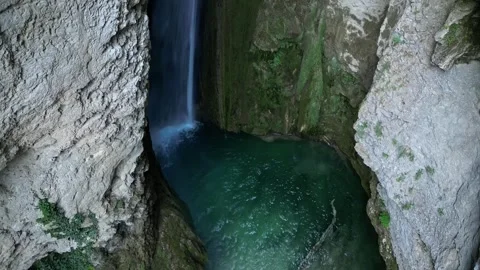 Panoramic aerial view of Chute de la Druise Waterfall. Stock Footage 246450003
