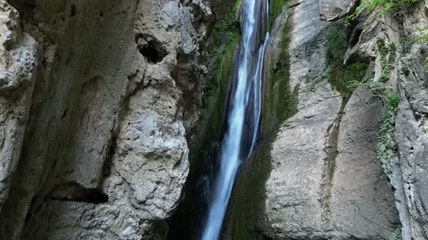 Panoramic aerial view of Chute de la Druise Waterfall. Stock Footage 246450013