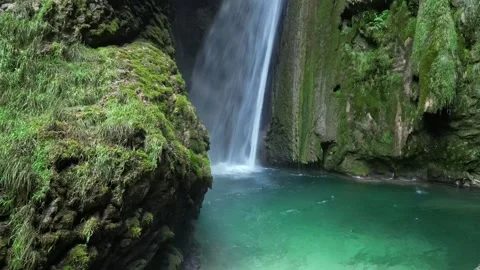 Panoramic aerial view of Chute de la Druise Waterfall. Stock Footage 246450018