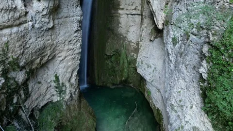 Panoramic aerial view of Chute de la Druise Waterfall. Stock Footage 246450023