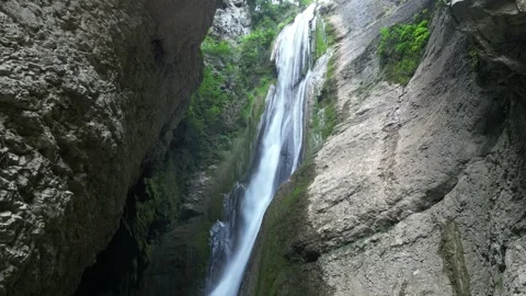 Panoramic aerial view of Chute de la Druise Waterfall. Stock Footage 246450137