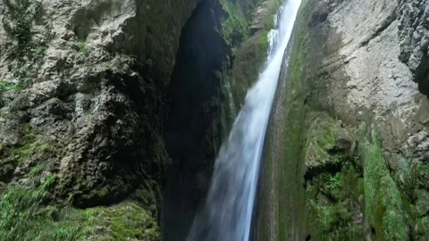 Panoramic aerial view of Chute de la Druise Waterfall. Stock Footage 246450139
