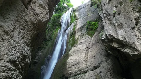 Panoramic aerial view of Chute de la Druise Waterfall. Stock Footage 246450140