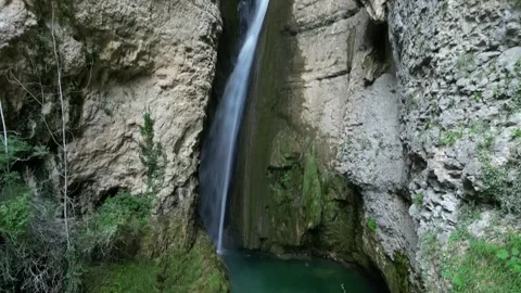 Panoramic aerial view of Chute de la Druise Waterfall. Stock Footage 246450153